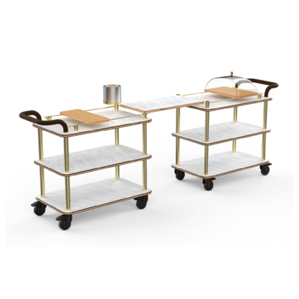 Steelite MGCRNX24CBXX Rollin Top Border Brunch Time Cart With Leather Handle White Carrera Brushed Brass