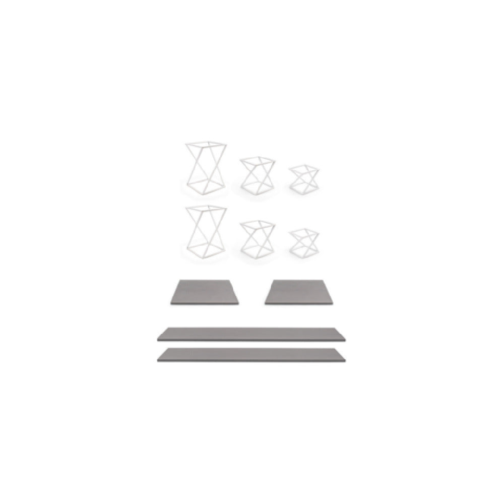 FOH BST049MUM28 Buffet Essentials Bamboo Clear Glass On Natural Includes Two BRI005WHI28 Twist Risers Set Of 3 White