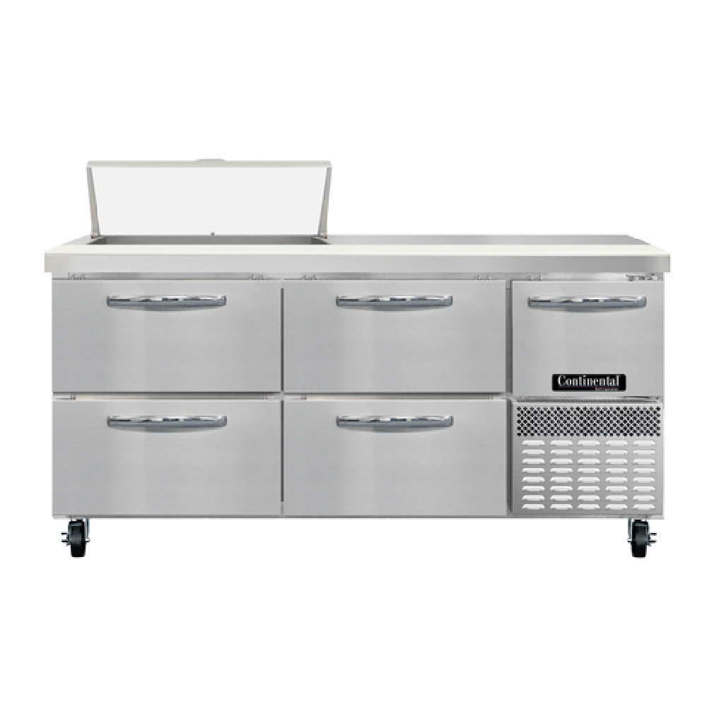 Continental Refrigerator RA68N8-D Refrigerated Base Sandwich Unit 68"W 300 Series Stainless Steel Top With (8) 1/6 Size X 4" Deep Pans