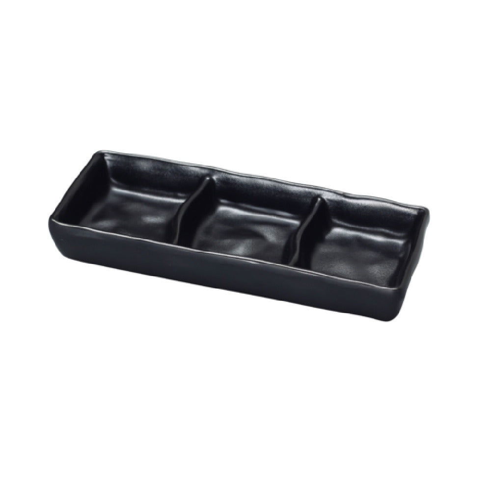 Yanco BP-4033 Black Pearl Sauce Dish 2 Oz. Each Compartment 7"L X 2-1/2"W