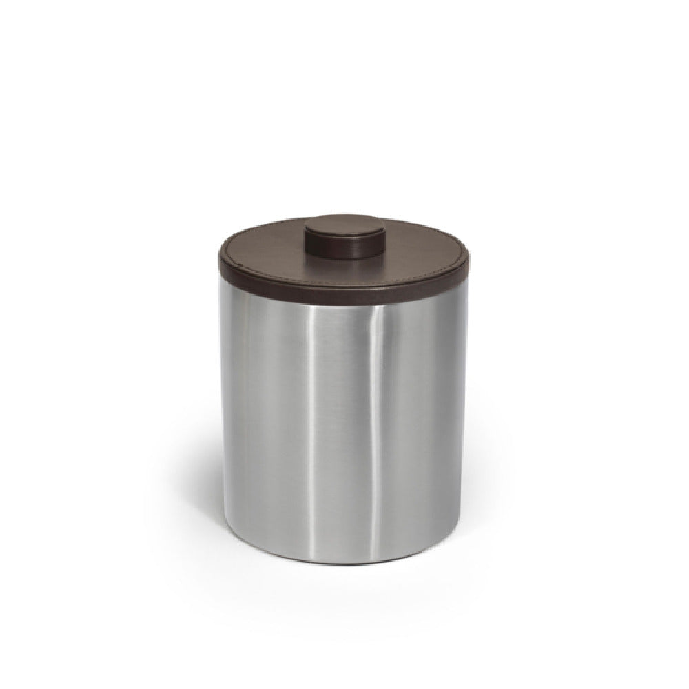 FOH RIB066BSS21 2qt Round Brushed Stainless Ice Bucket Silver With London Brown Lid