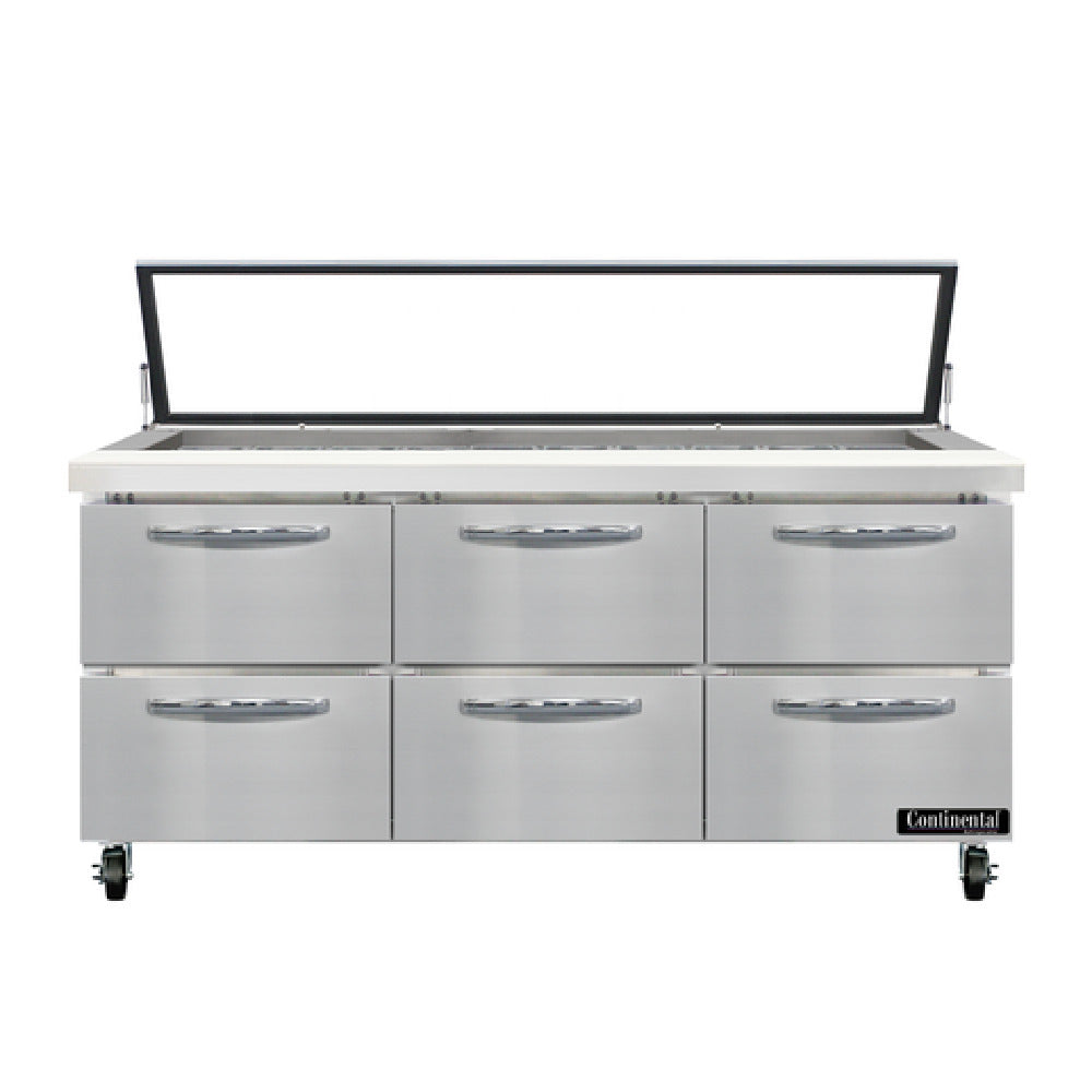 Continental Refrigerator SW72N30M-HGL-D Mighty Top Sandwich Unit With Hinged Glass Lid