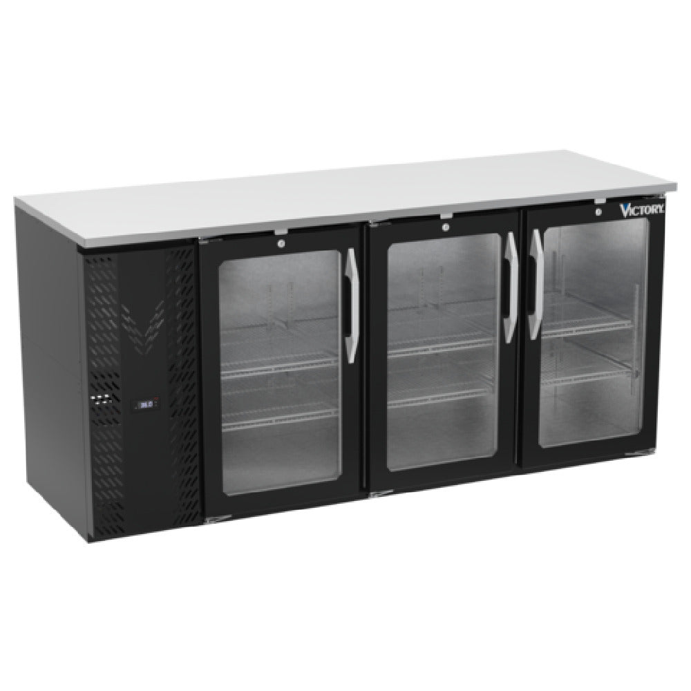 Victory VBBN72HC-G-B - Back Bar Refrigerator, Three-section, 72"W X 25-11/16"D X 34"H