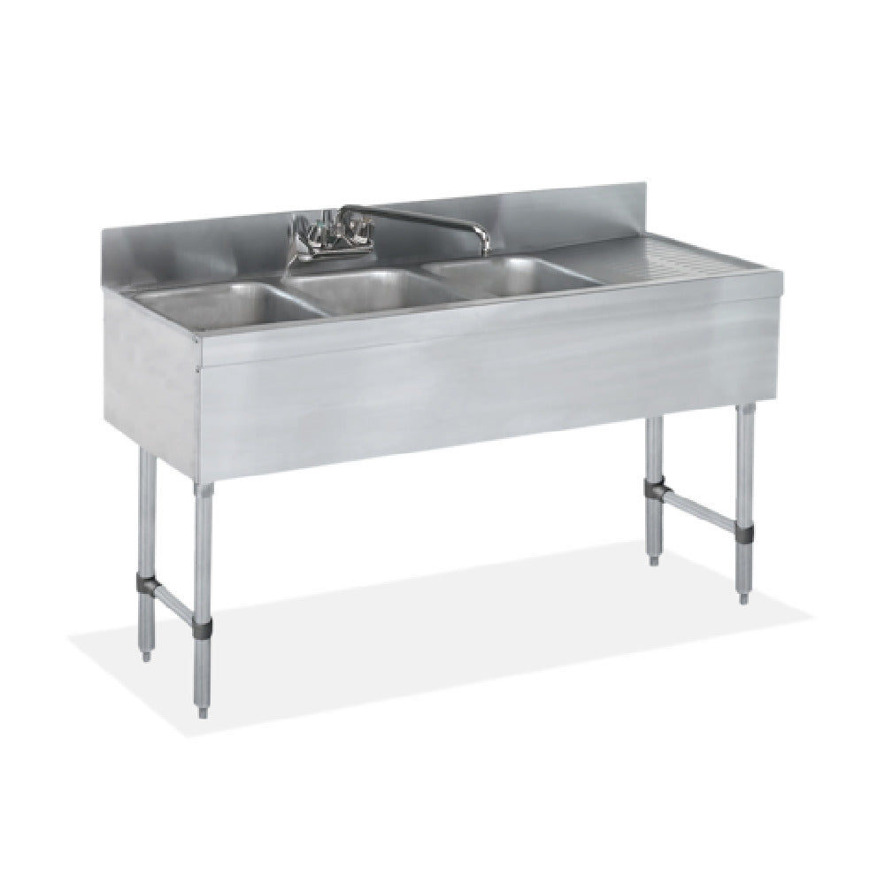 Steel Works Stainless SWBAR3B48-R Three Compartment Underbar Sink 48" X 18-3/4" X 33"H