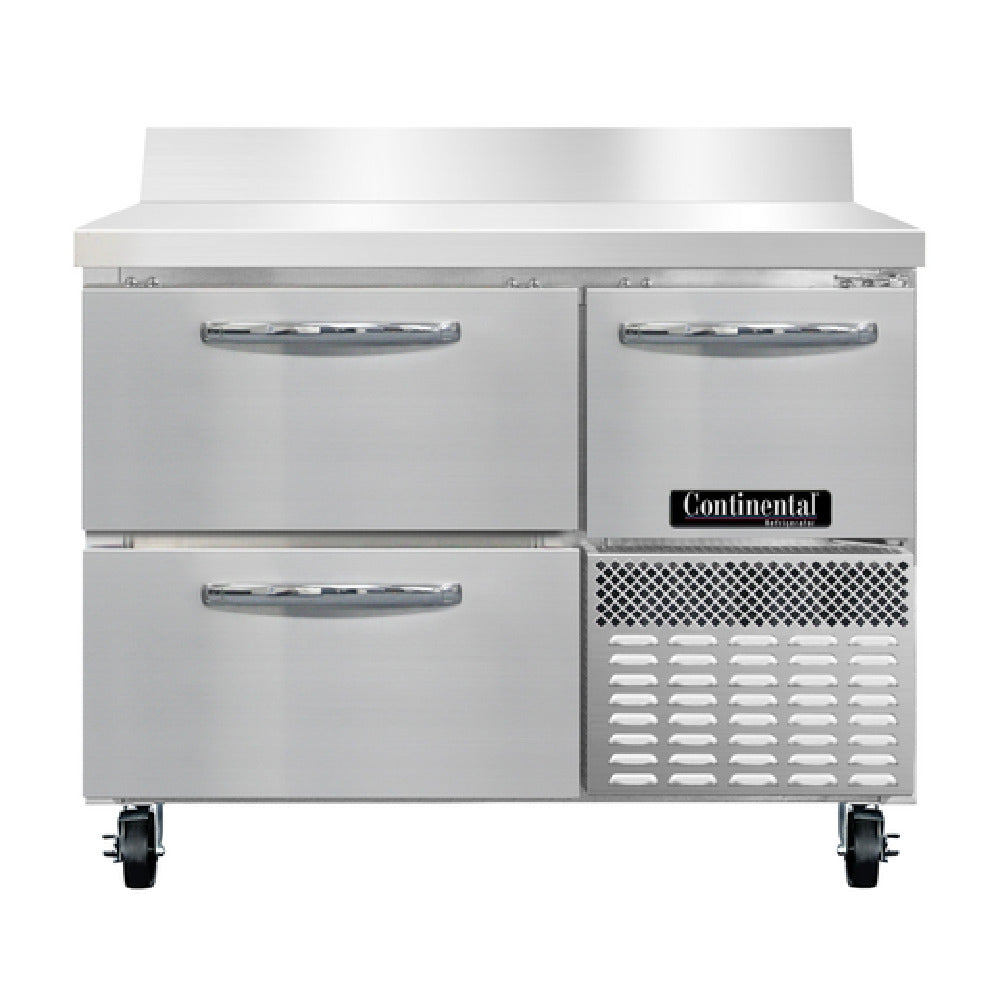 Continental Refrigerator RA43NBS-D Refrigerated Base Worktop Unit 43"W 300 Series Stainless Steel Work Top With 6"H Backsplash