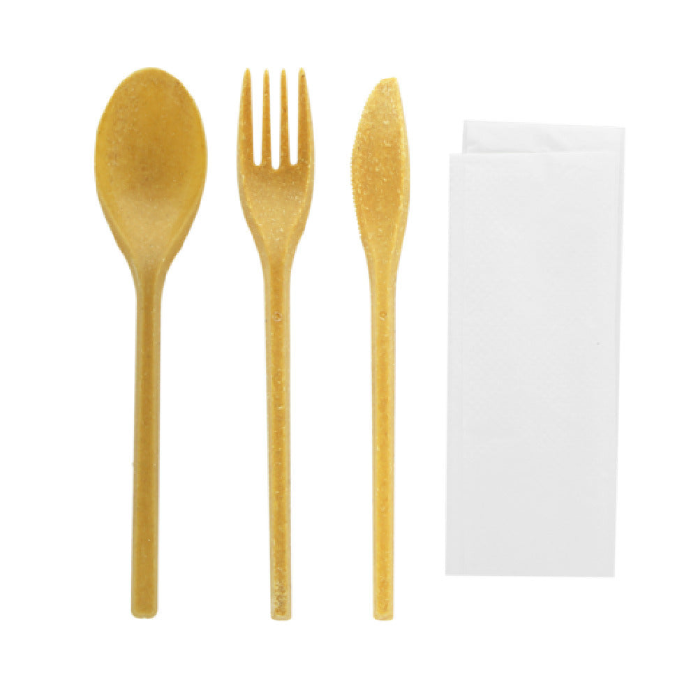 PacknWood 294COUVW4K - Wood Fiber Composite Cutlery 4/1 Kit (Knife + Fork + Spoon + Napkin) - 7.08in (per Case = 250 Each)
