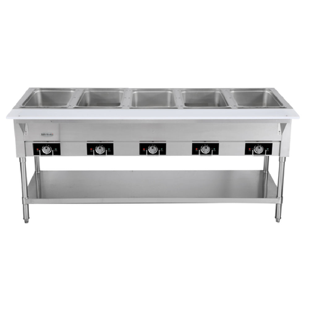 Serv-Ware EST5-2 - Serv-Ware - Electric Cooking - 5 Open Well Electric Steam Table - Dimensions: 72.3" W X 29.5" D X 33.5" H - Temperature Range: 120°F - 200°F - Amps: 16 - Voltage: 220-240 - Hz: 60 - Phase: 1 - Materials: Stainless Steel Construction - Warranty: 1 Year - Parts