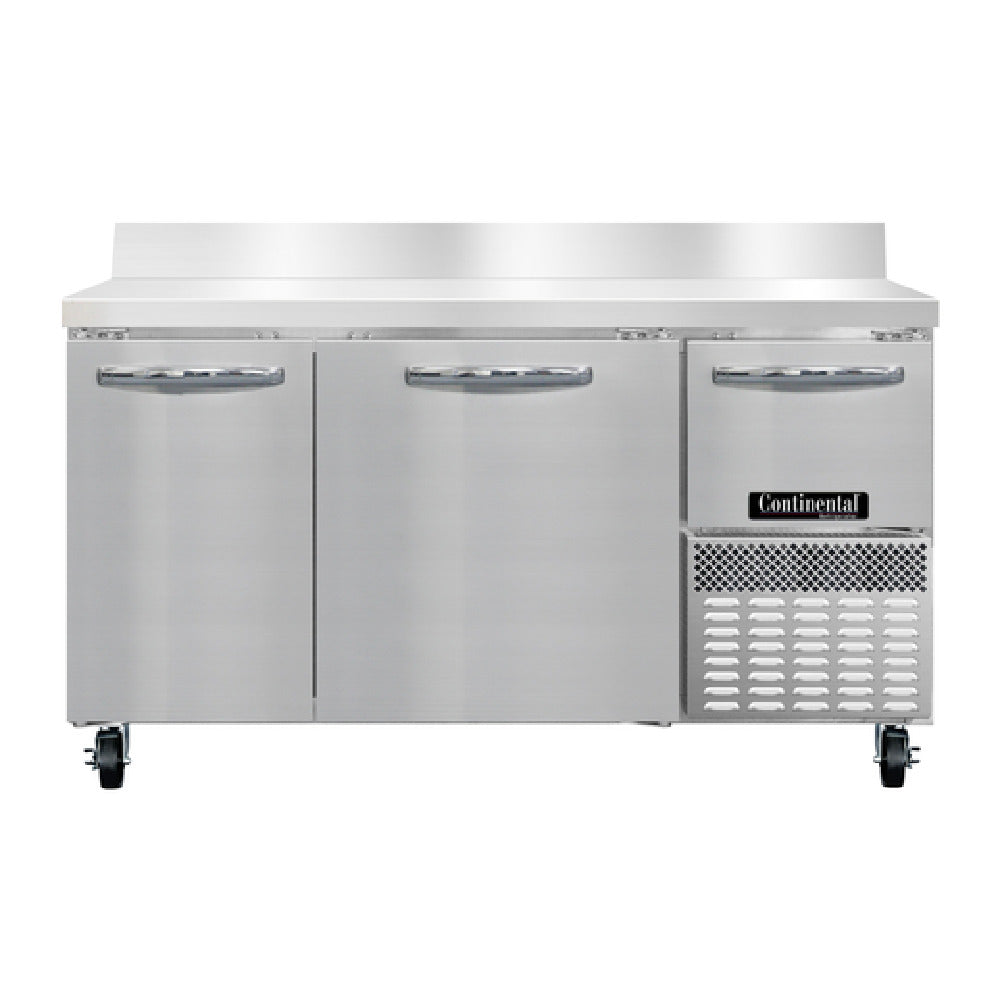 Continental Refrigerator RA60NBS Refrigerated Base Worktop Unit 60"W 300 Series Stainless Steel Work Top With 6"H Backsplash