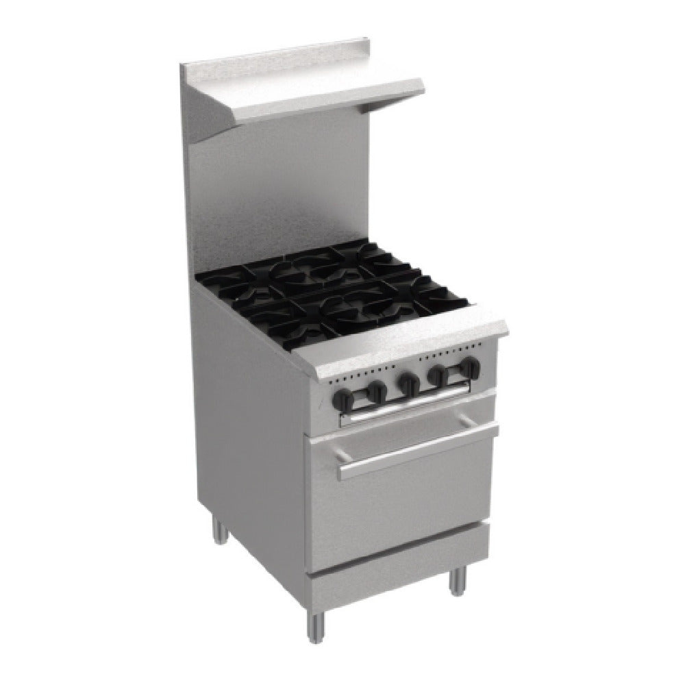 Serv-Ware SGR-4B-LP-SA - Serv-Ware - Gas Cooking - Liquid Propane - 24" Gas Range With Four (4) Open Burners - Dimensions: 24" W X 32.6" D X 60" H - Temperature Range: 250°F - 550°F - BTU/H: 30,000 Per Burner - # Of Burners: 4 - Gas Line: 3/4 - W.C. For Natural Gas: 4 In. - W.C. For LP: 10 In. - Materials: Stainless Steel Front