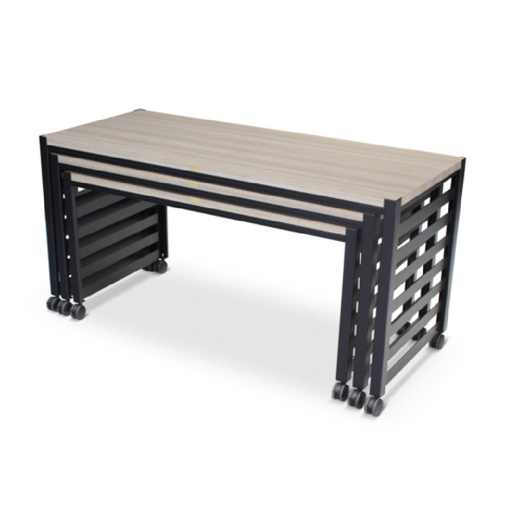 Forbes Industries 7435HD - Fiji Series Nesting Tables (Executive-Heavy Duty), Three Tables (one Large Rectangle Table: 72” X 30" X 36”, One Medium Rectangle Table: 66” X 30 X 33” And One Small Table: 60” X 30" X 30"). Powder Epoxy Painted Steel Frames And INSET Wood Veneer Tops