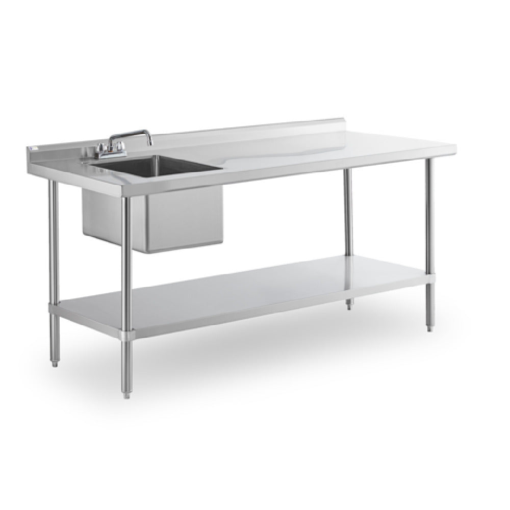 Steel Works Stainless SWSTM-3060WS-L-316 Sink Table 30" X 60" X 35-1/2"H With 2" Backsplash And 1/2" Marine Edges At 3 Sides 16ga/304 Stainless Steel