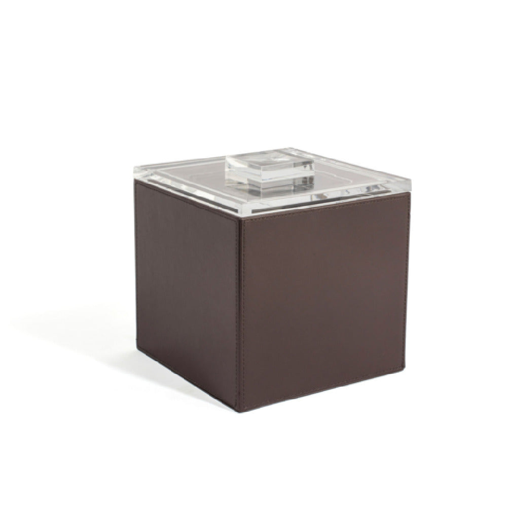 FOH RIB002BRL11 3.5qt Square London Ice Bucket Brown With Acrylic Lid Includes One RIB001BRL11-BTM 3.5qt Square Ice Bucket Base Brown