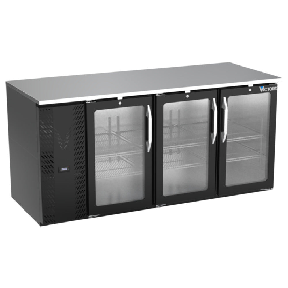 Victory VBB72HC-G-B - Back Bar Refrigerator, Three-section, 72"W X 30-1/8"D X 34"H