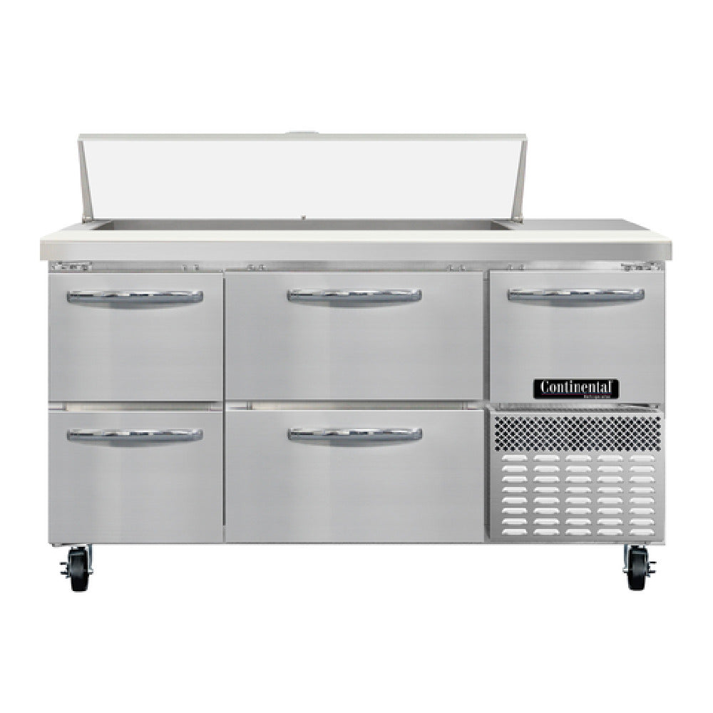 Continental Refrigerator RA60N12-D Refrigerated Base Sandwich Unit 60"W 300 Series Stainless Steel Top With (12) 1/6 Size X 4" Deep Pans