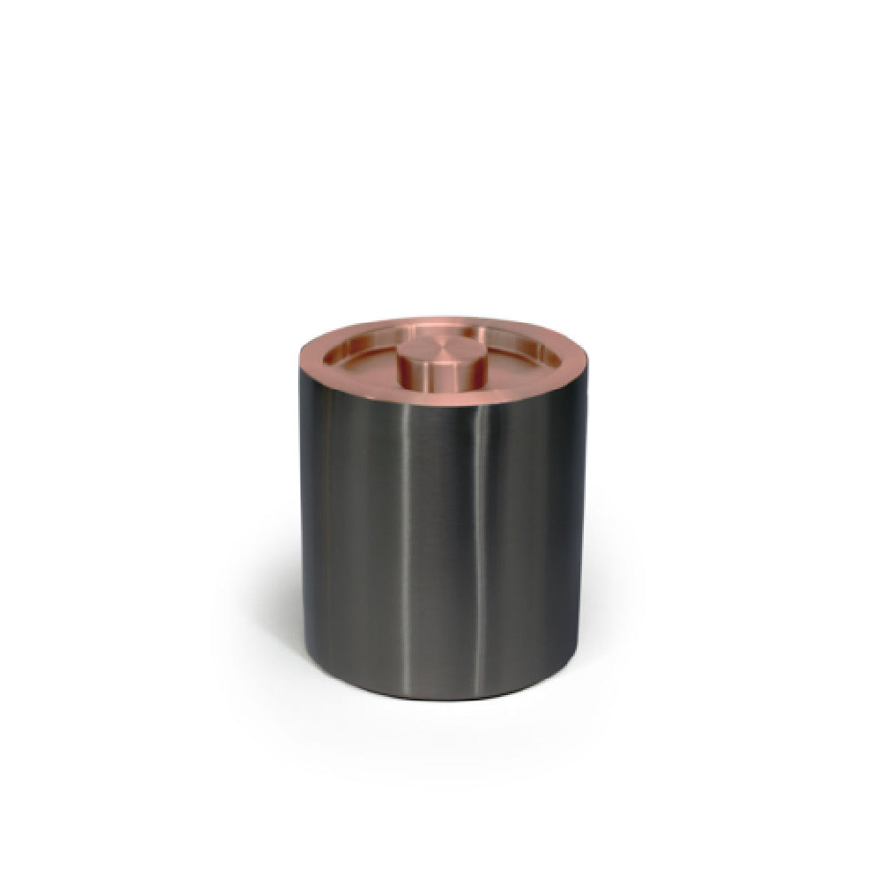 FOH RIB077BKS21 2qt Round Stainless Ice Bucket Matte Black With Rose Gold Lid
