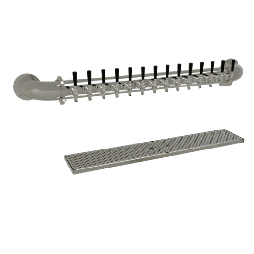 Glastender PW-14-MF Pipe Wall Draft Dispensing Tower Wall Mount (14) Stainless Steel Faucets (handles Not Included)