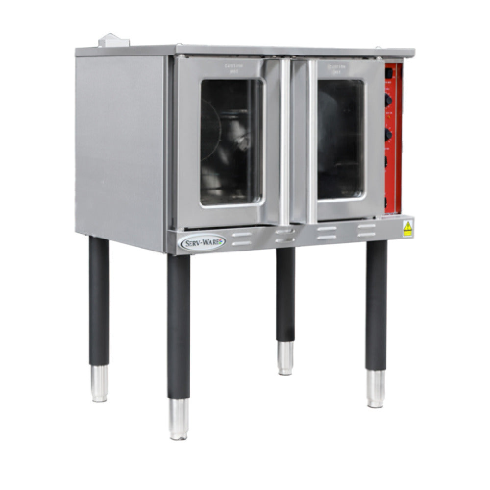 Serv-Ware SECO-2201-V - Serv-Ware - Electric Cooking - Electric Single Convection Oven - Dimensions: 38.11" W X 41.46" D X 54.09" H - Temperature Range: 149°F - 550°F - Amps: 53 - Voltage: 220 - Hz: 60 - Phase: 1 - Materials: Stainless Steel Chamber With Arc Angles. Stainless Steel Door With Double-layer Heat-resistant Glass - Warranty: 1 Year - Can Stack Units With SECO-STK