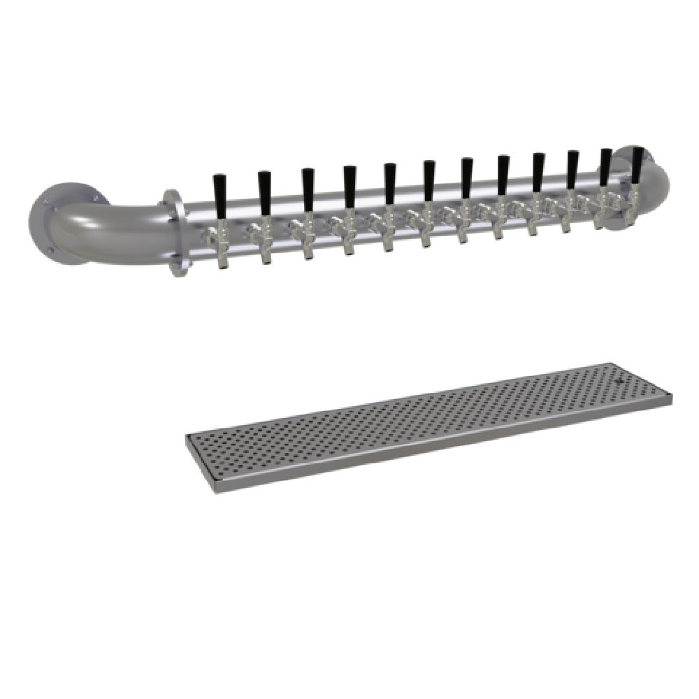 Glastender PW-12-SS Pipe Wall Draft Dispensing Tower Wall Mount (12) Stainless Steel Faucets (handles Not Included)