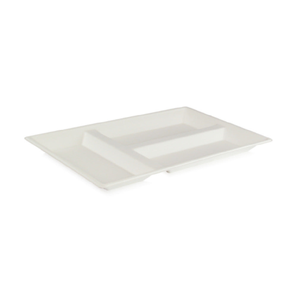 PacknWood 210ECOD4029F - Eco-Design Sugarcane Compartment Tray (No Added PFAs): 15.87" L X 10.75" W X 1.1" H