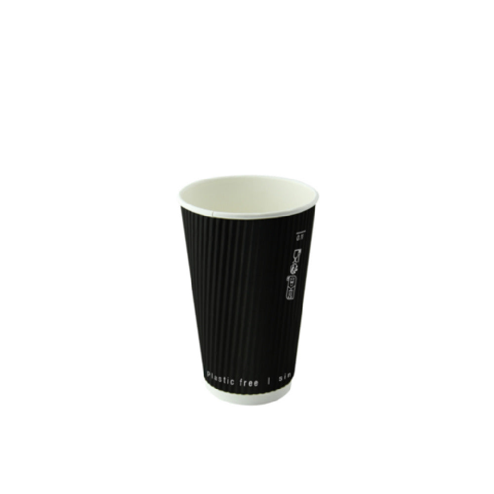 PacknWood 210GCRPLA8N - Black Rippled Wall Cup Without Plastic, 8oz, 3.1" D X 3.6" H