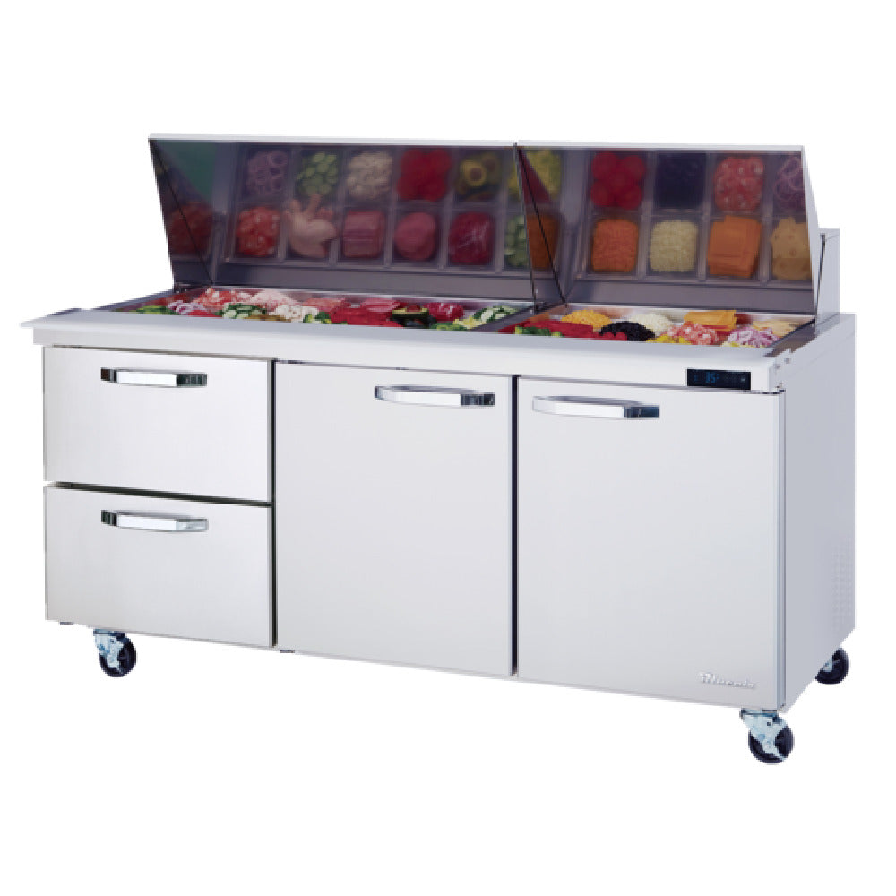 Blue Air BLMT72-D2L-HC Mega Top Sandwich Prep Table Three-section 72-3/8"W