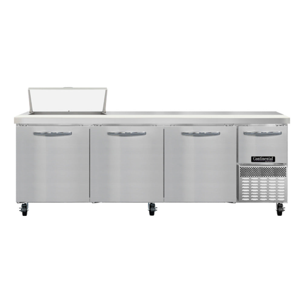 Continental Refrigerator RA93N8 Refrigerated Base Sandwich Unit 93"W 300 Series Stainless Steel Top With (8) 1/6 Size X 4" Deep Pans
