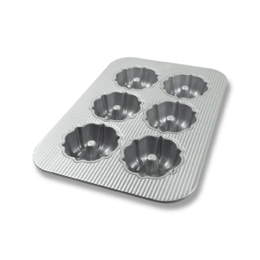 Chicago Metallic 20853 Mini Fluted Cake Pan 11-1/8" X 15-3/4" Overall Makes (6) 3-15/16" Dia. Cakes