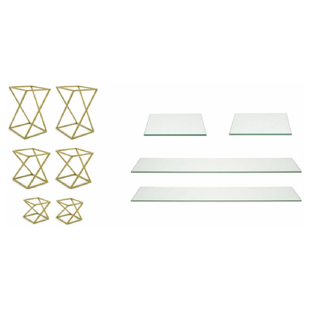 FOH BST032MUM28 Buffet Essentials Twist Clear Glass On Matte Brass Includes Two BRI005GOI28 Twist Risers Set Of 3 Matte Brass