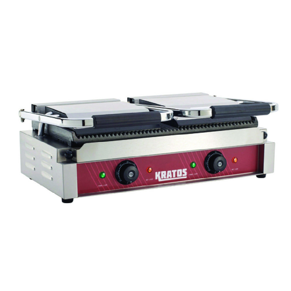 Hubert 29Y-023 - Kratos® Commercial Double Panini Grill, Grooved Plates, 18.7"X9" Plate