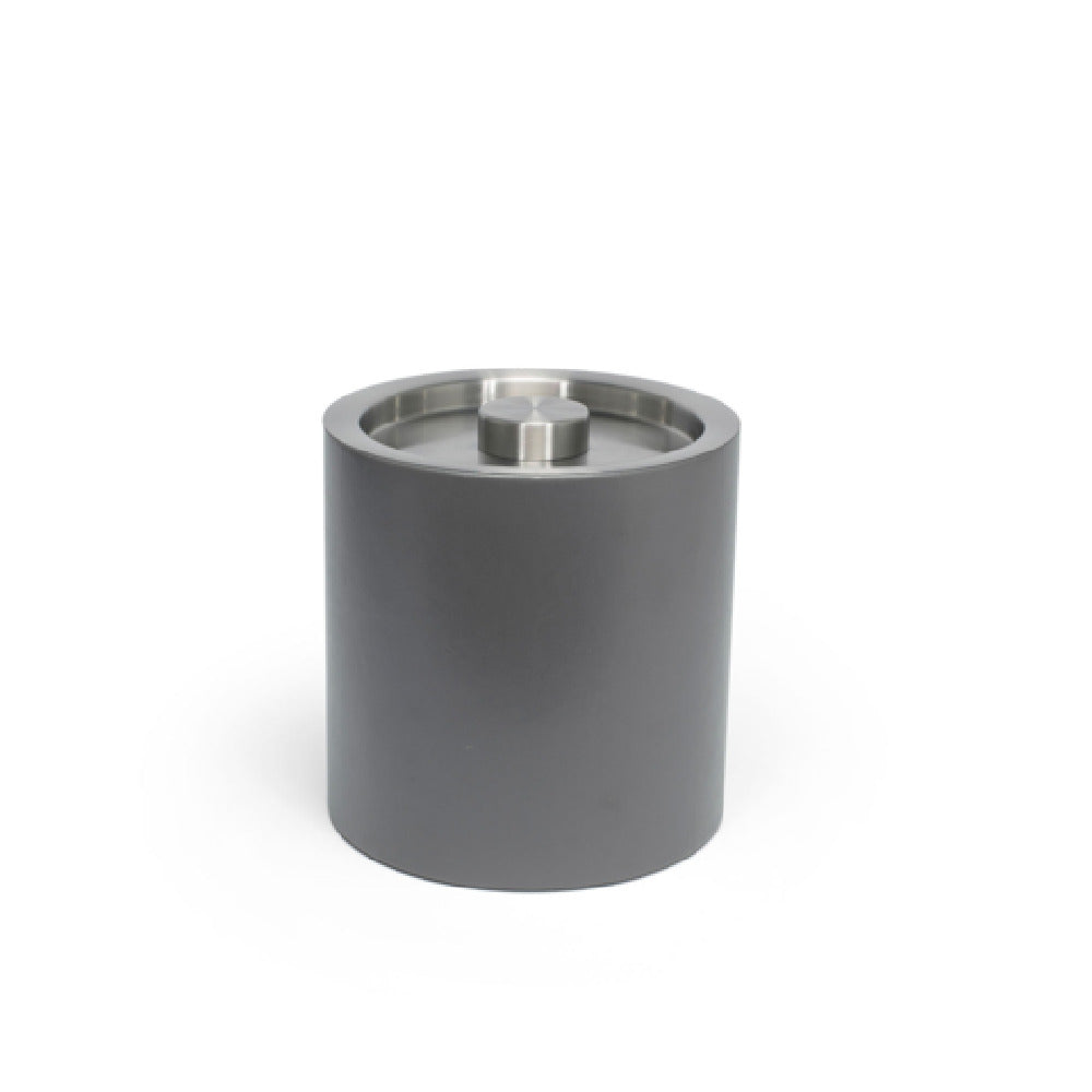 FOH RIB027GYL21 3.5qt Round London Ice Bucket Smoke With Matte Black Lid Includes One RIB017GYL21-BTM 3.5qt Round London Ice Bucket Base Smoke