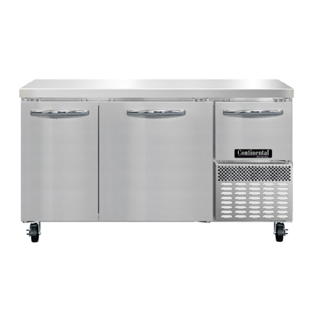 Continental Refrigerator RA60N Refrigerated Base Worktop Unit 60"W 300 Series Stainless Steel Flat Work Top