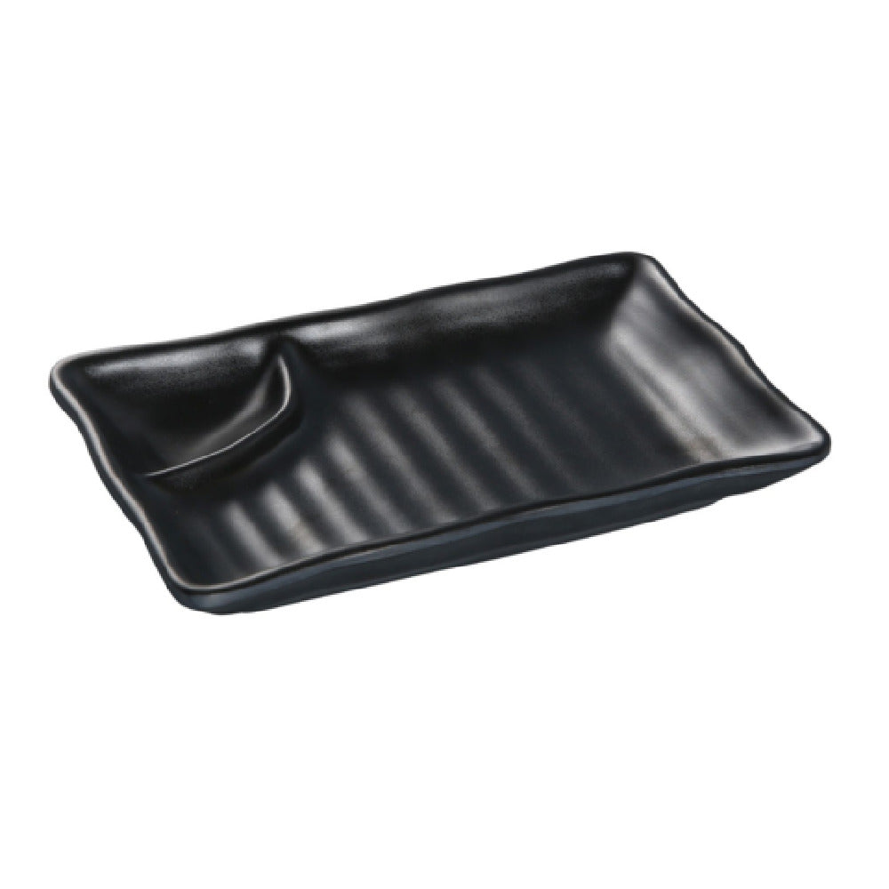 Yanco BP-4008 Black Pearl Compartment Plate 8"L X 4-1/2"W With Sauce Compartment