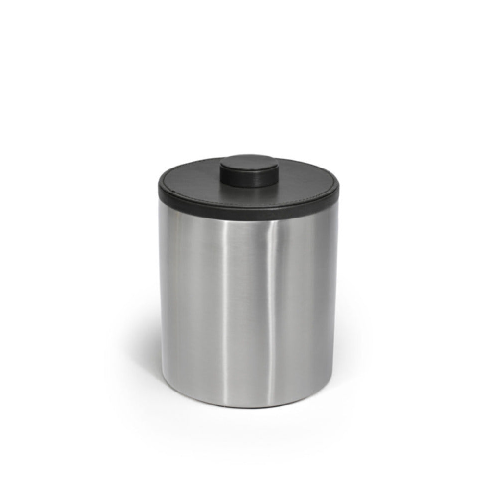 FOH RIB065BSS21 2qt Round Brushed Stainless Ice Bucket Silver With London Black Lid