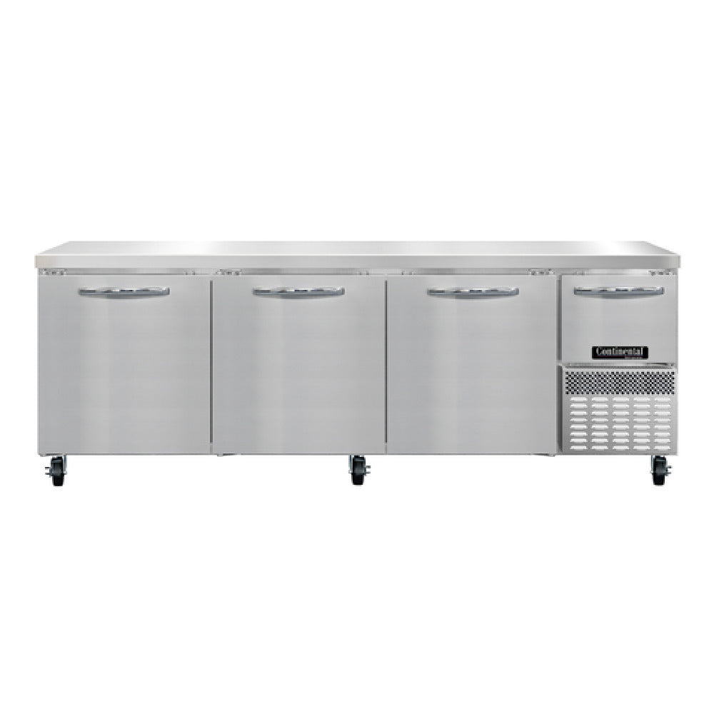 Continental Refrigerator RA93N Refrigerated Base Worktop Unit 93"W 300 Series Stainless Steel Flat Work Top