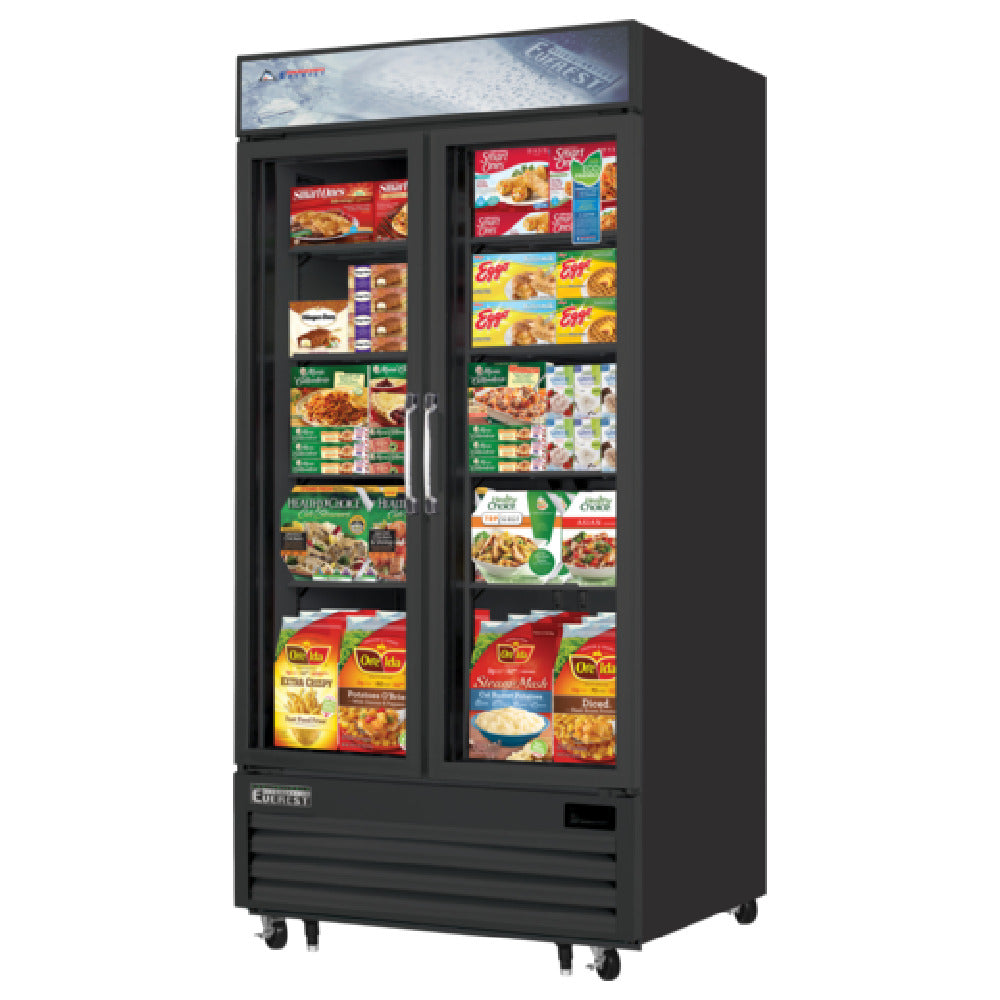 Everest Refrigeration EMGF36B Reach-In Glass Door Merchandiser Freezer Two-section