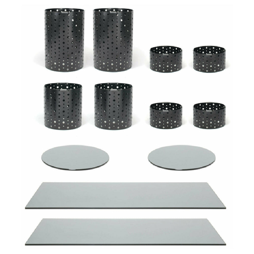 FOH BST024MUM28 Buffet Essentials Dots Smoke Glass On Matte Black Includes Two BRI004BKI20 Dots Risers Set Of 4 Matte Black