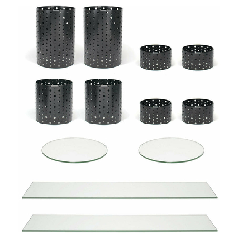 FOH BST025MUM28 Buffet Essentials Dots Clear Glass On Matte Black Includes Two BRI004BKI20 Dots Risers Set Of 4 Matte Black
