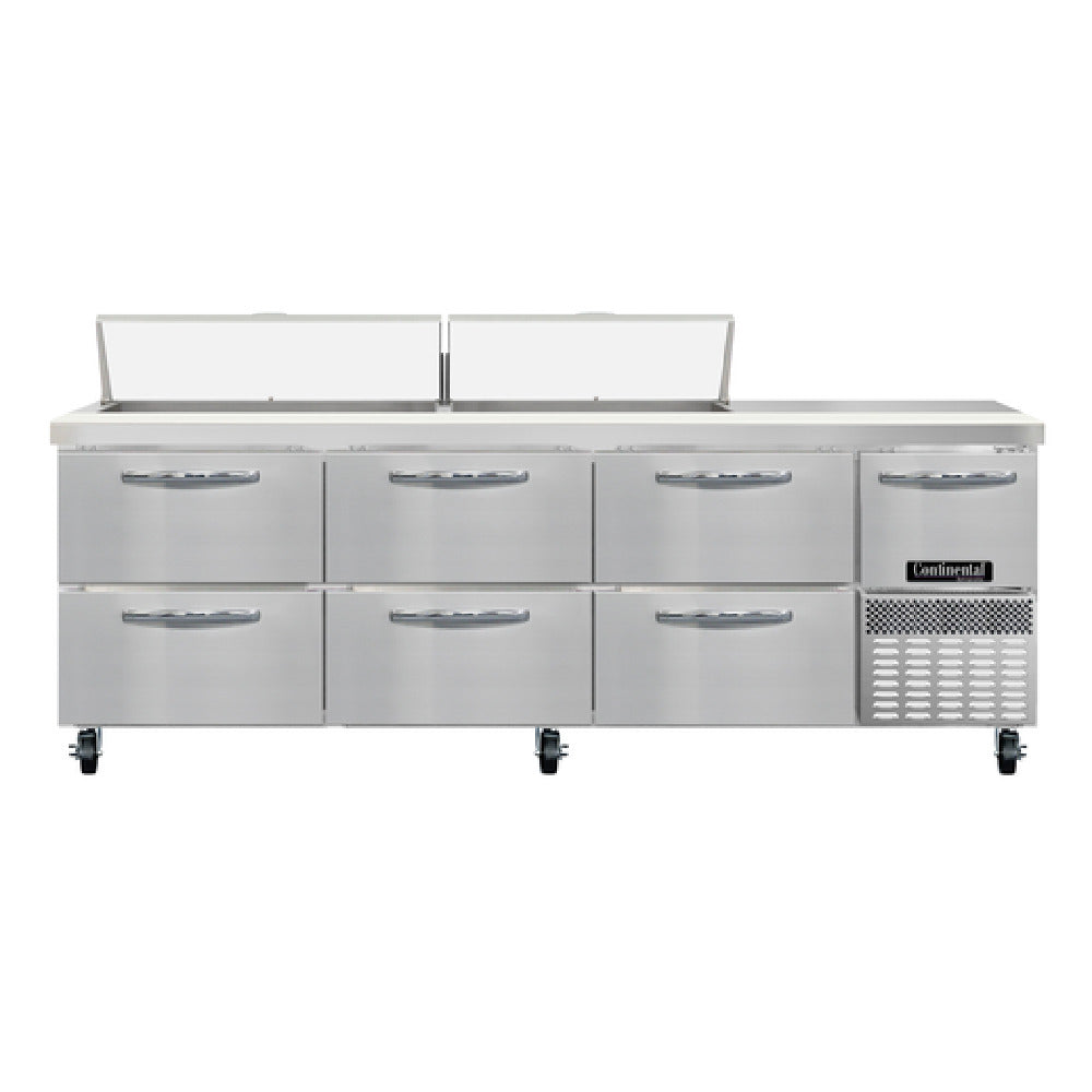 Continental Refrigerator RA93N18-D Refrigerated Base Sandwich Unit 93"W 300 Series Stainless Steel Top With (18) 1/6 Size X 4" Deep Pans