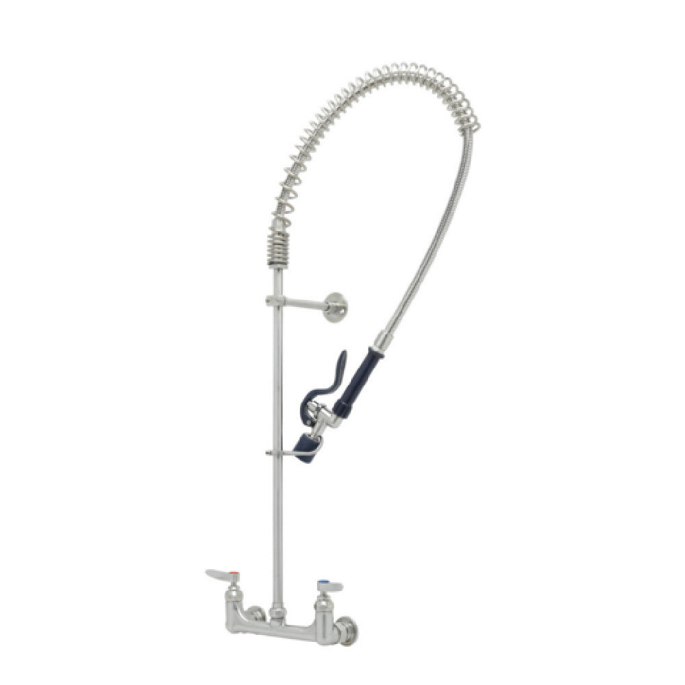 T&S Brass S-0133-BJ EverSteel Pre-Rinse Unit: 8” Wall Mount Mixing Faucet With Stainless Steel Body