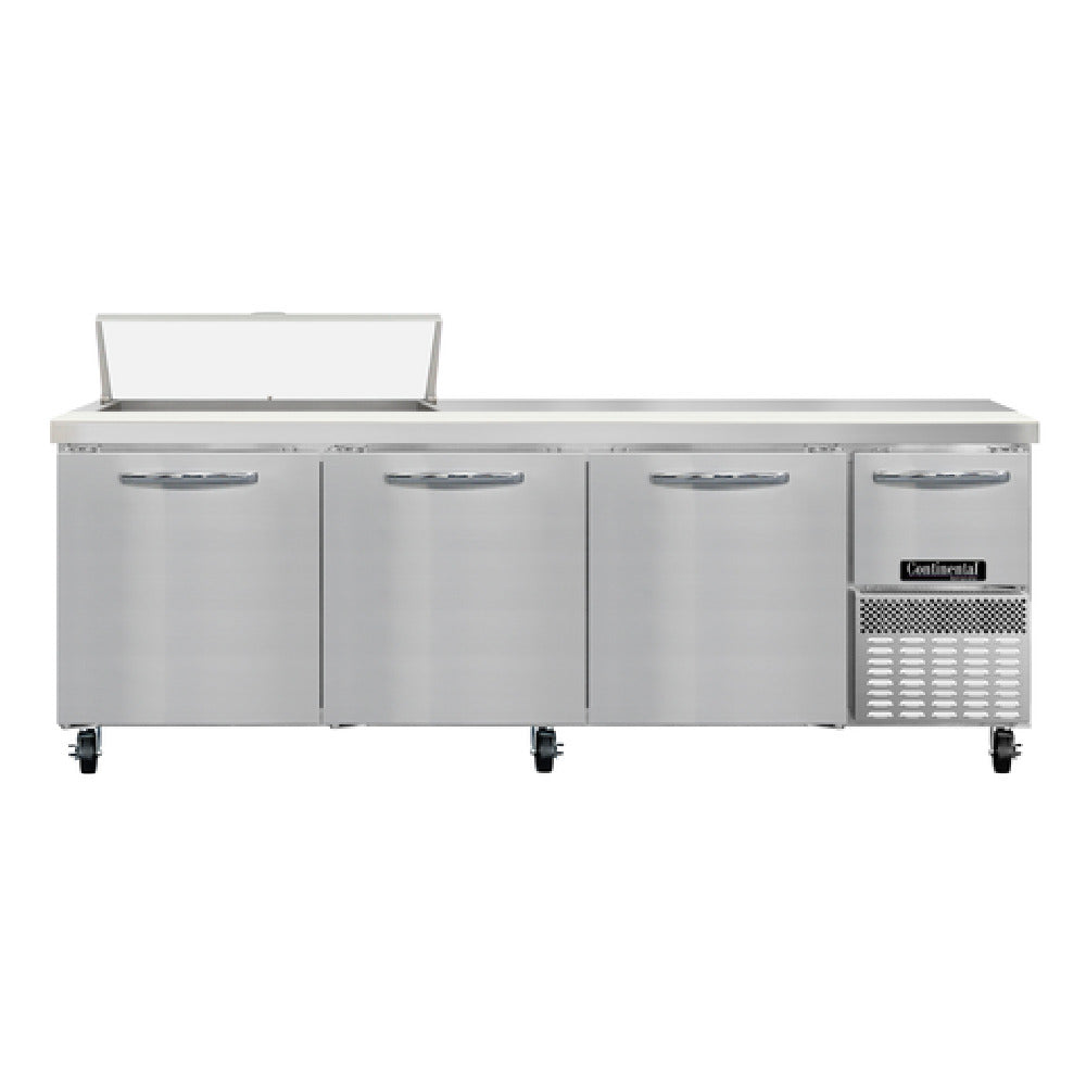Continental Refrigerator RA93N10 Refrigerated Base Sandwich Unit 93"W 300 Series Stainless Steel Top With (10) 1/6 Size X 4" Deep Pans