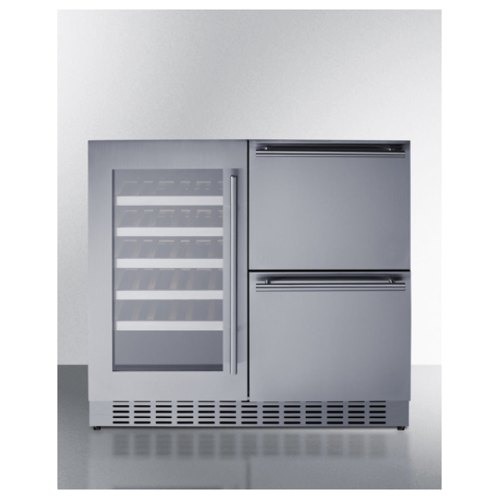 Summit SWCDAR36UC - Combination Wine Cellar & 2-Drawer Refrigerator, 36" Wide, Built-in