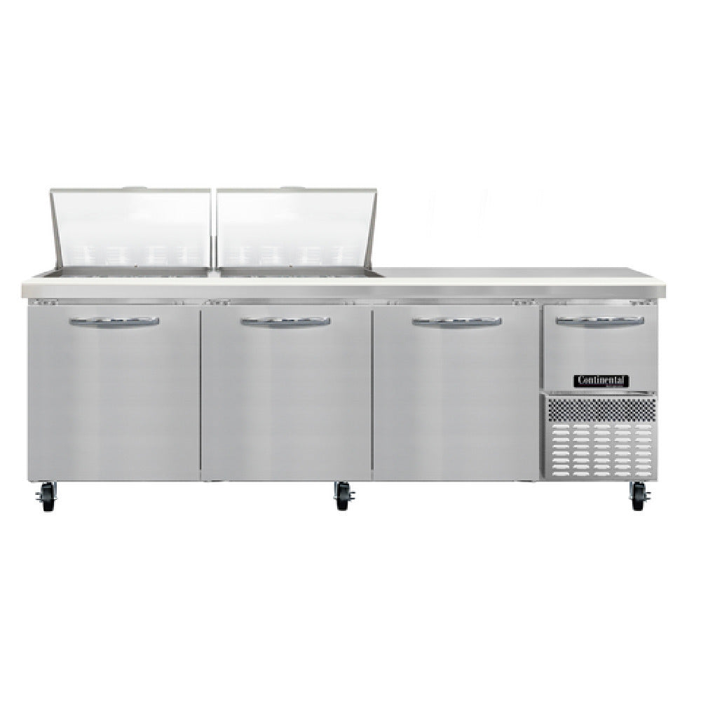 Continental Refrigerator RA93N24M Refrigerated Base Sandwich Unit 93"W 300 Series Stainless Steel (Mighty) Top With (24) 1/6 Size X 4" Deep Pans