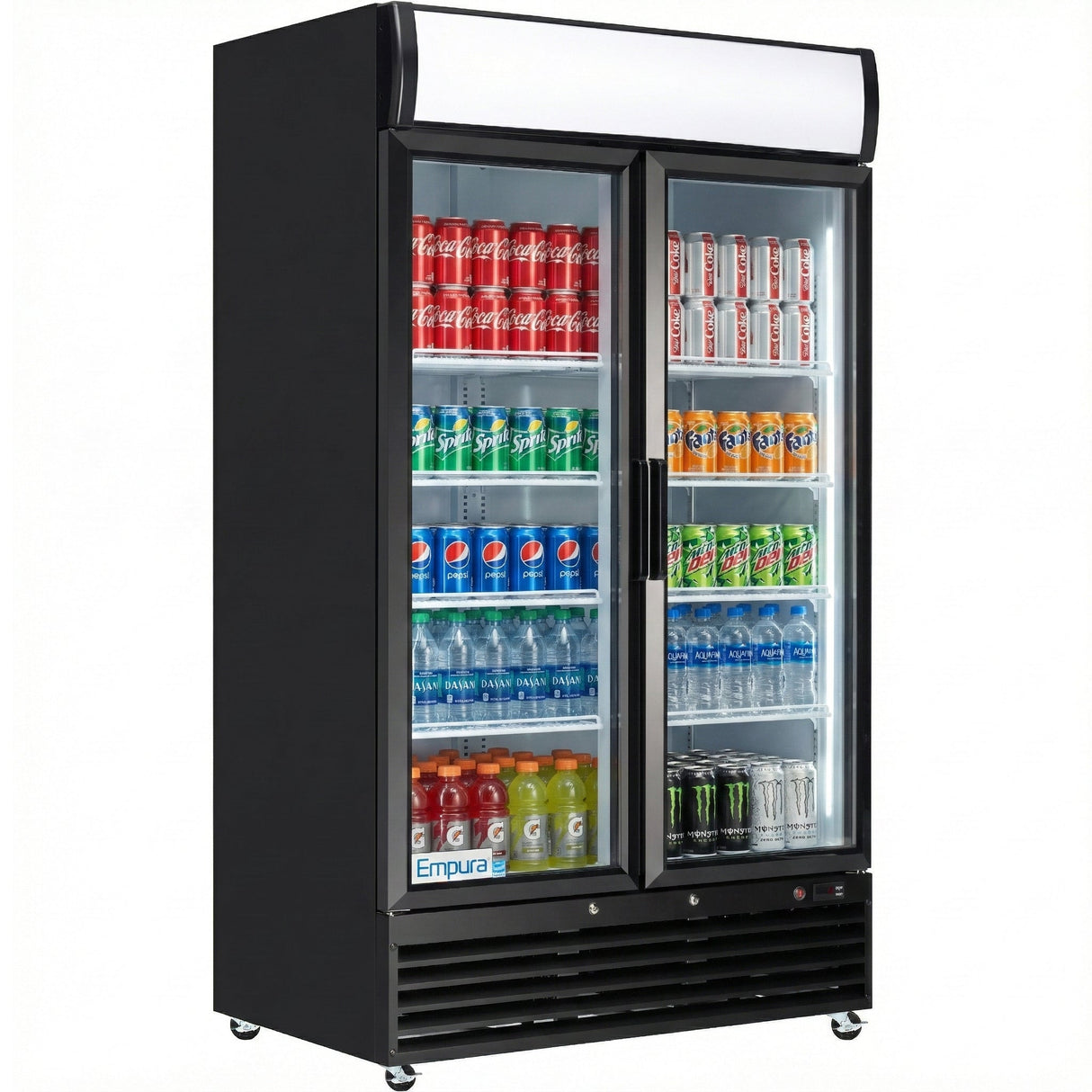 Empura 44" Black Swing Glass 2 Door Merchandiser Refrigerator with ClearKeeper™ Glass, 35 Cu. Ft., LED Lighting, 8 Adjustable Shelves