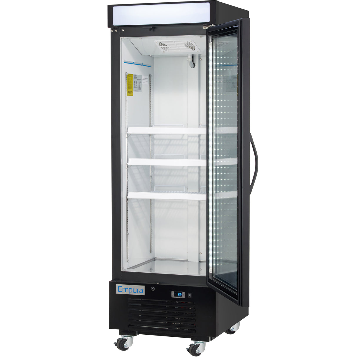 Empura 25" Black Swing Glass Door Merchandiser Freezer with ClearKeeper™ Glass, 12.6 Cu. Ft., LED Lighting, 3 Adjustable Shelves