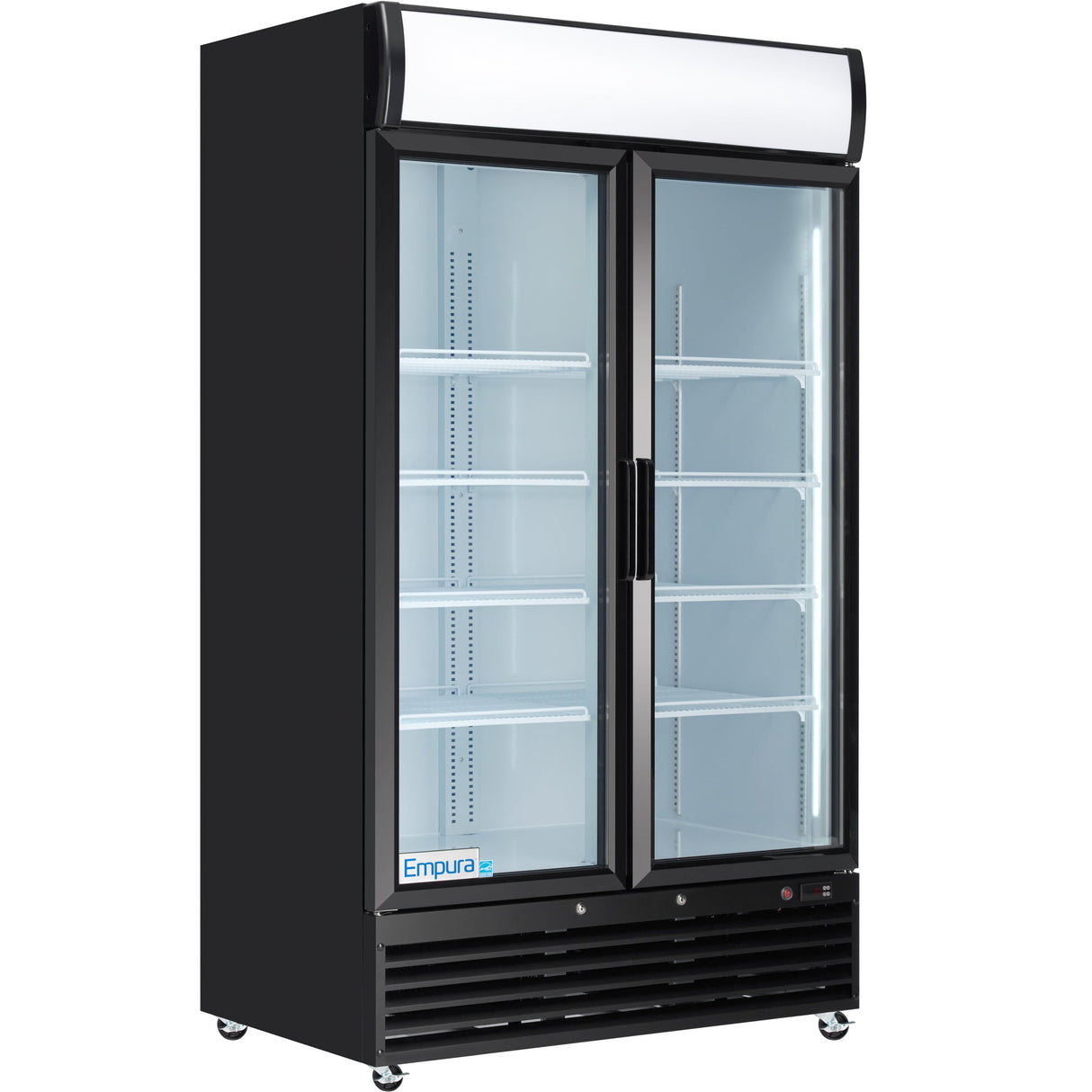 Empura 44" Black Swing Glass 2 Door Merchandiser Refrigerator with ClearKeeper™ Glass, 35 Cu. Ft., LED Lighting, 8 Adjustable Shelves