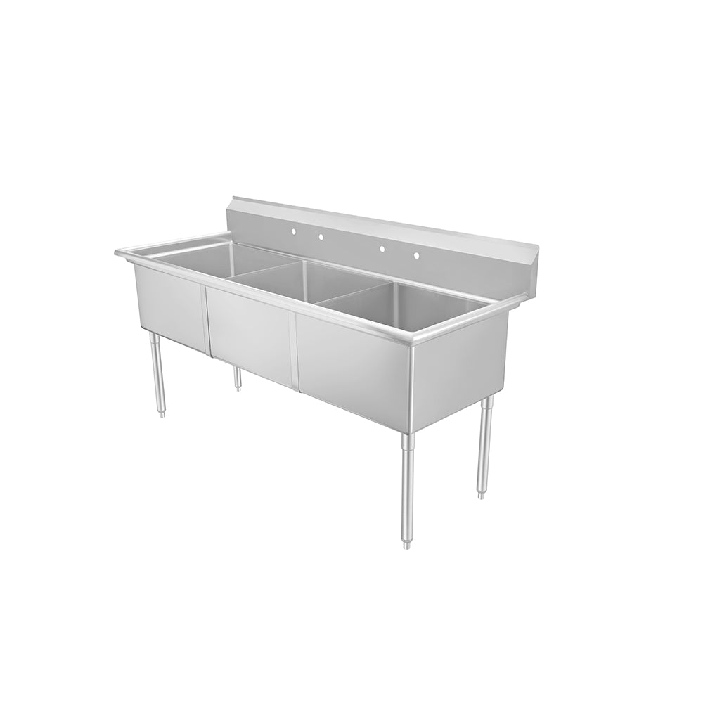 Atosa SS2424F31N Three Compartment Sink 77"W X 29-1/2"D X 43-3/4"H 24" X 24" X 14" Bowl Dimensions