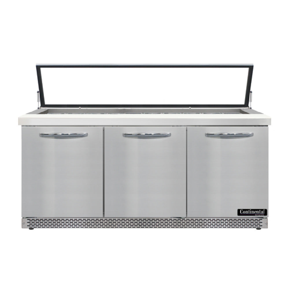 Continental Refrigerator SW72N30M-HGL-FB Mighty Top Sandwich Unit With Hinged Glass Lid