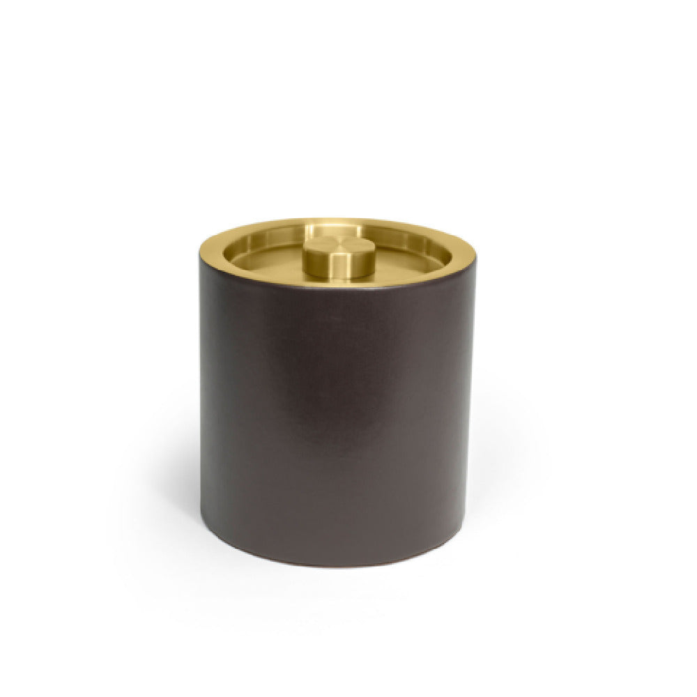 FOH RIB026BRL21 3.5qt Round London Ice Bucket Brown With Matte Brass Lid Includes One RIB017BRL21-BTM 3.5qt Round London Ice Bucket Base Brown