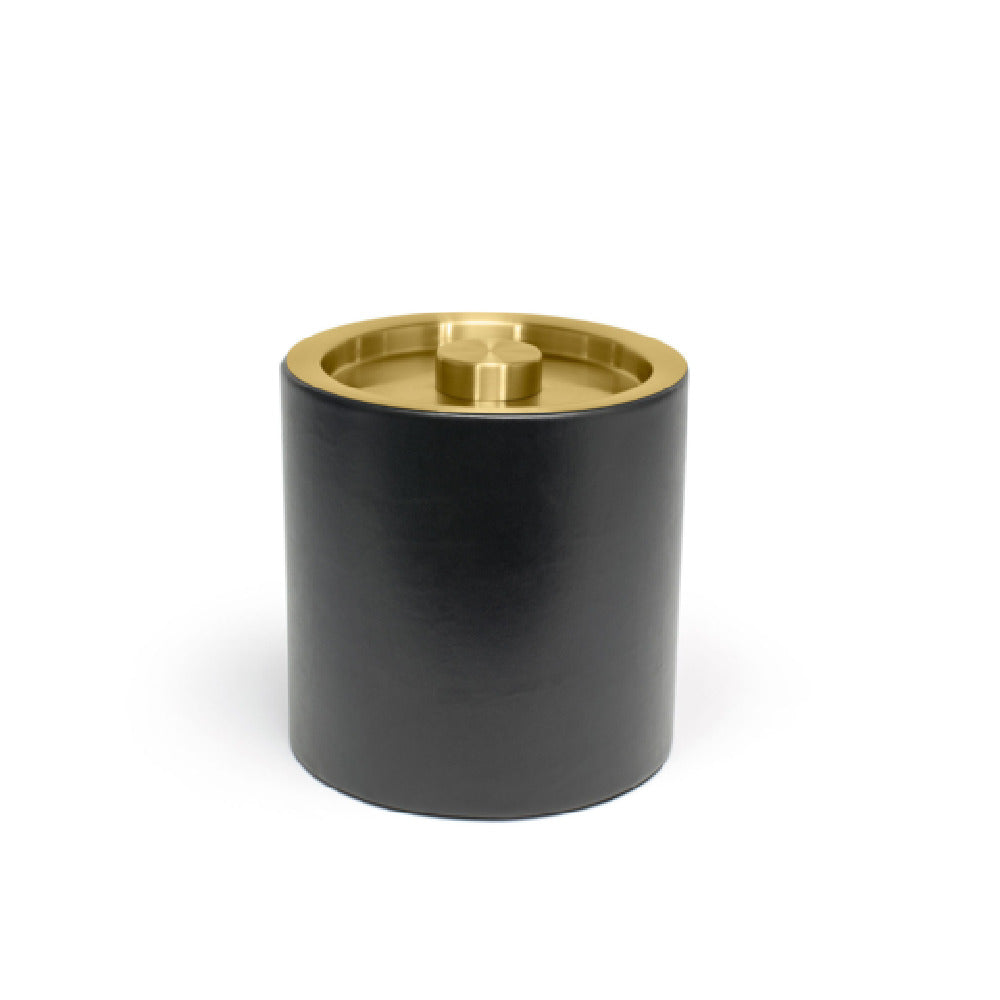 FOH RIB026BKL21 3.5qt Round London Ice Bucket Black With Matte Brass Lid Includes One RIB017BKL21-BTM 3.5qt Round London Ice Bucket Base Black