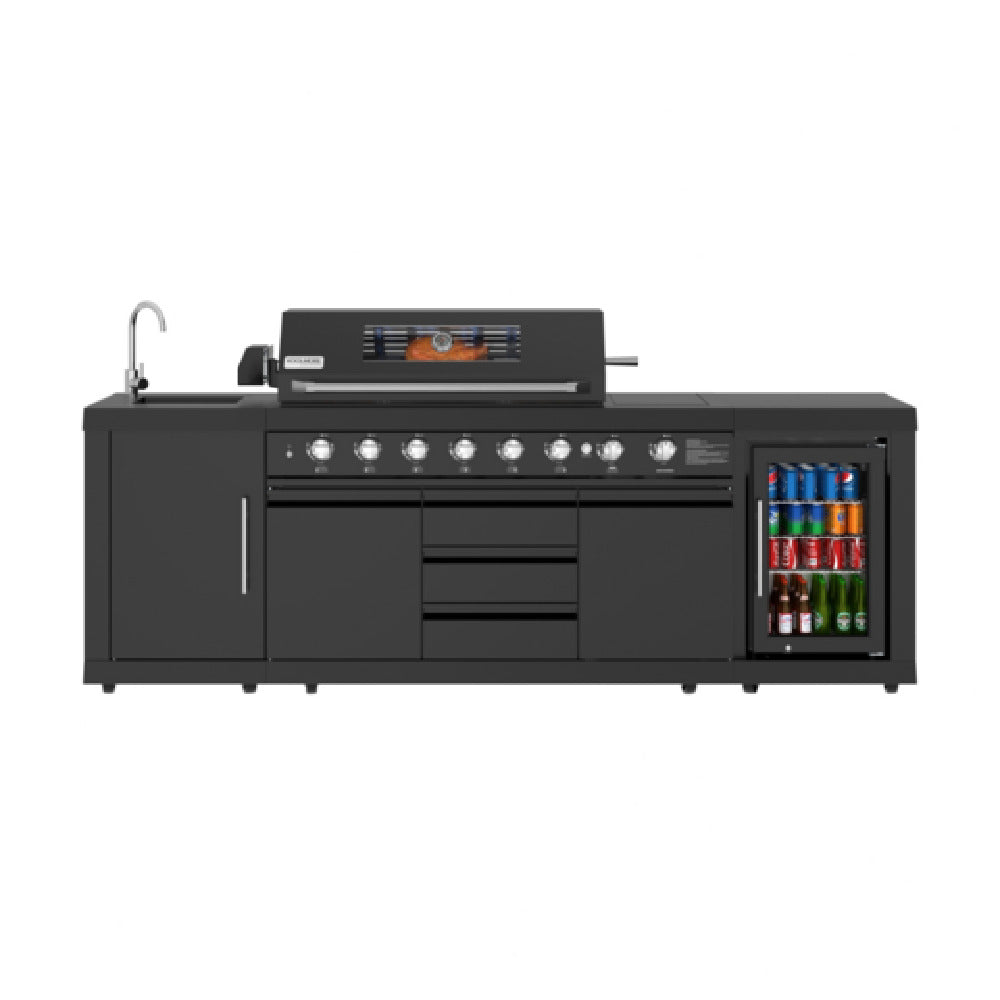 Koolmore KM-OKS-BQHUB-BK - Outdoor Kitchen Island, 103"W X 25"D X 47-3/5"H, (6) 12000 And (2) 15000 BTU Infrared Back Burner